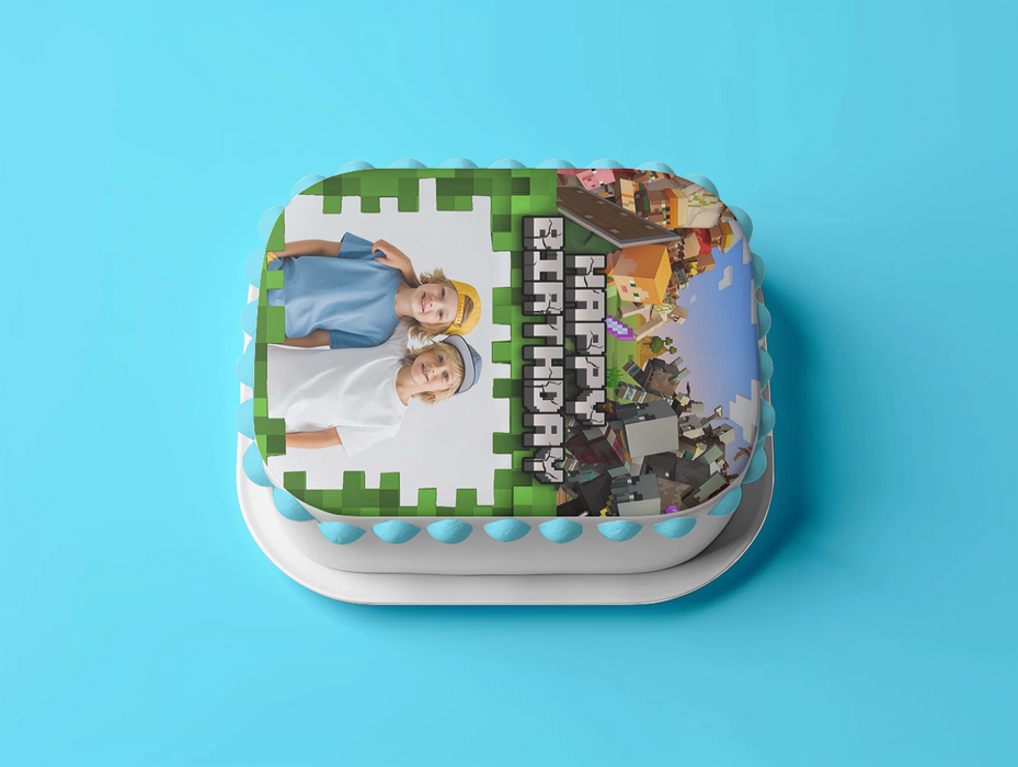 Minecraft Happy Birthday – Personalisierbares essbares Zuckerbild, Rechteckig Tortenaufleger - 200.0 G
