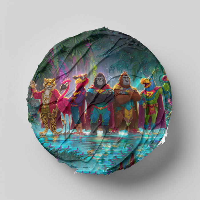 Superhelden Tierteam, Comic Stil, Dschungel Thema, Runde Tortenaufleger - 400.0 G
