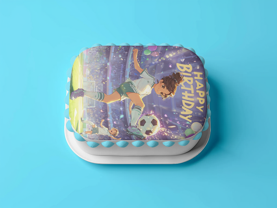 Fußballmädchen, Anime-Stil, Happy Birthday, Stadion, Rechteckig Tortenaufleger - 200.0 G
