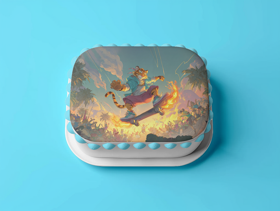 Skateboard Tiger, Comic Stil, Streetstyle Thema, Rechteckig Tortenaufleger 200.0 G