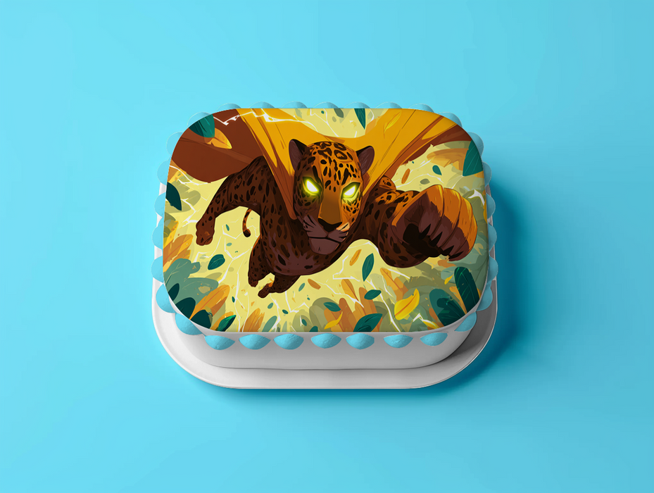 Superhelden Tiger, Comic Stil, Dschungel Thema, Rechteckig Tortenaufleger - 200.0 G