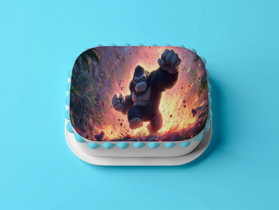 Monster Gorilla, Action Comic Stil, Dschungel Thema, Rechteckig Tortenaufleger - 200 G