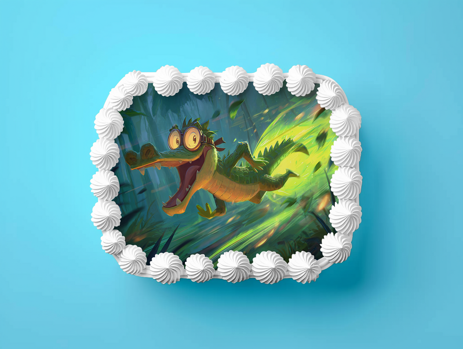 Turbo Krokodil, Lustiger Comic Stil, Dschungel Thema, Rechteckig Tortenaufleger - 200.0 G