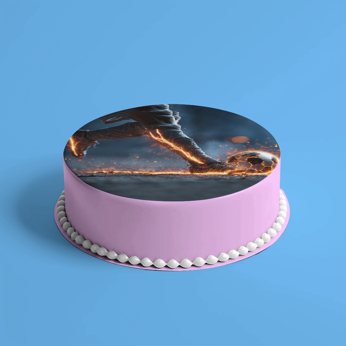 Feuerball-Kick, Episches Fußballmotiv, Actionstil, Runde Tortenaufleger - 400.0 G