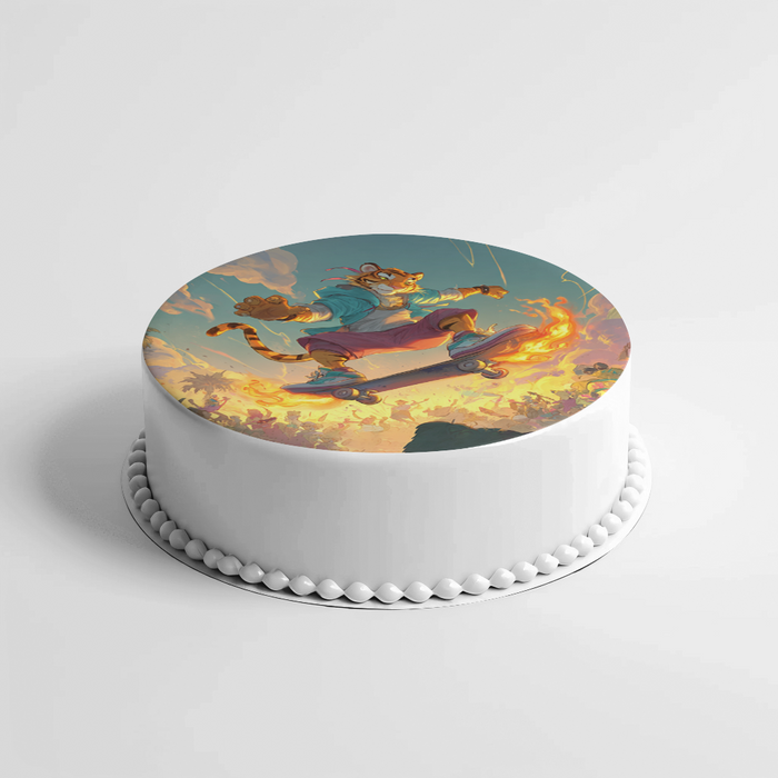 Skateboard Tiger, Comic Stil, Streetstyle Thema, Runde Tortenaufleger - 400.0 G