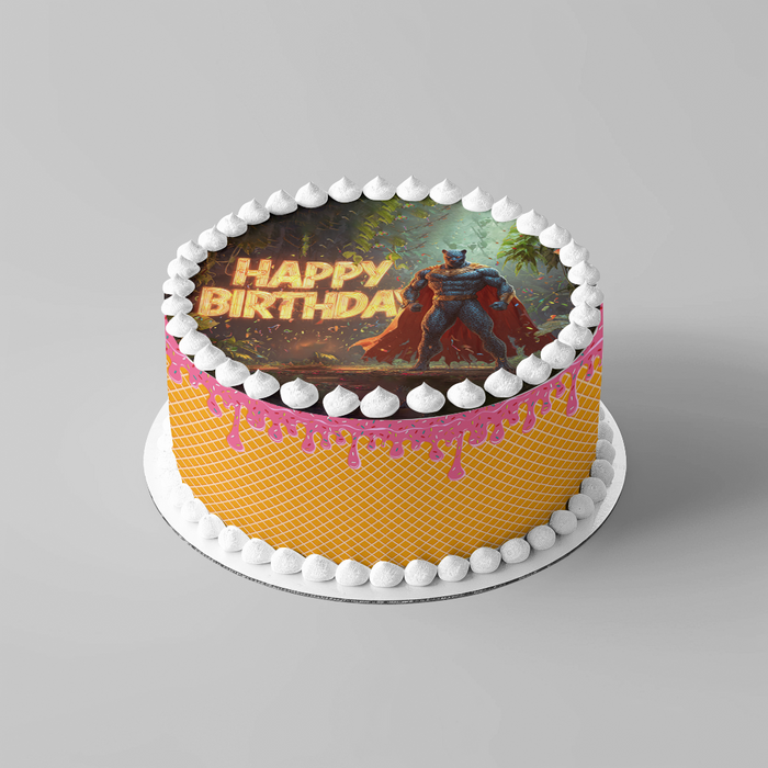 Superhelden Panther, Comic Stil, Happy Birthday, Runde Tortenaufleger - 400.0 G