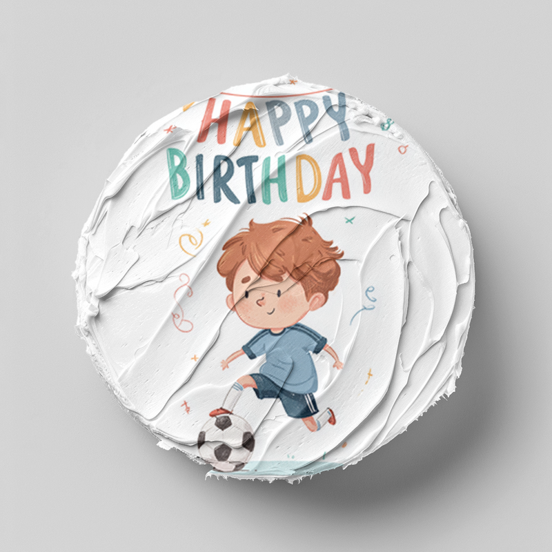 Fußballjunge, Happy Birthday Motiv, Kindergeburtstag, Runde Tortenaufleger - 400.0 G
