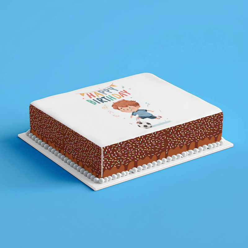 Fußballjunge, Happy Birthday Motiv, Kindergeburtstag, Rechteckige Tortenaufleger - 200.0 G
