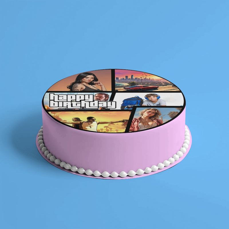 GTA Theft Auto – essbare Geburtstag Deko mit eigenem Foto, Runde Tortenaufleger - 400.0 G