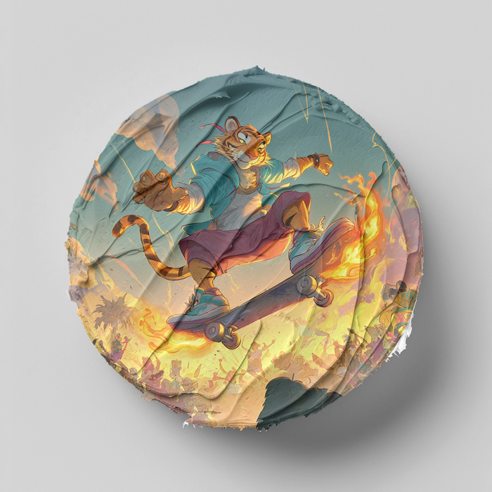 Skateboard Tiger, Comic Stil, Streetstyle Thema, Runde Tortenaufleger - 400.0 G