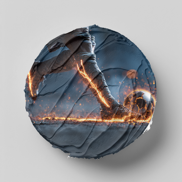 Feuerball-Kick, Episches Fußballmotiv, Actionstil, Runde Tortenaufleger - 400.0 G