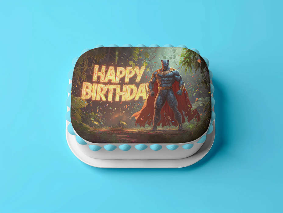 Superhelden Panther, Comic Stil, Happy Birthday, Rechteckig Tortenaufleger - 200.0 G
