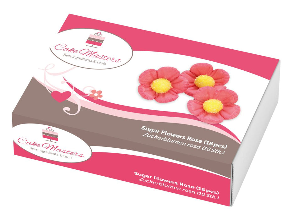 Blumen 30mm rosa Zucker, 16 Stück