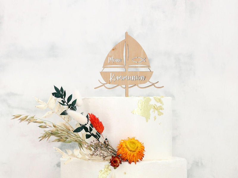 Cake Topper Holz Kommunion, 16x22cm - Tortendekoshop