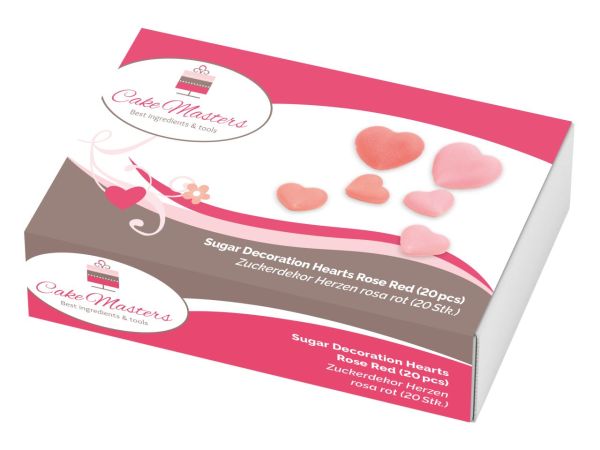 Hartjes roze, rode suiker, 20 stuks