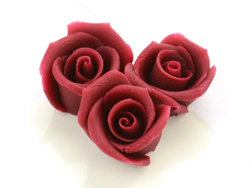 Marzipan Rosen mittel bordeaux, 4 Stück - Tortendekoshop