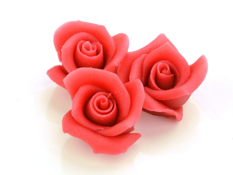 Marzipan Rosen mittel rot, 4 Stück - Tortendekoshop