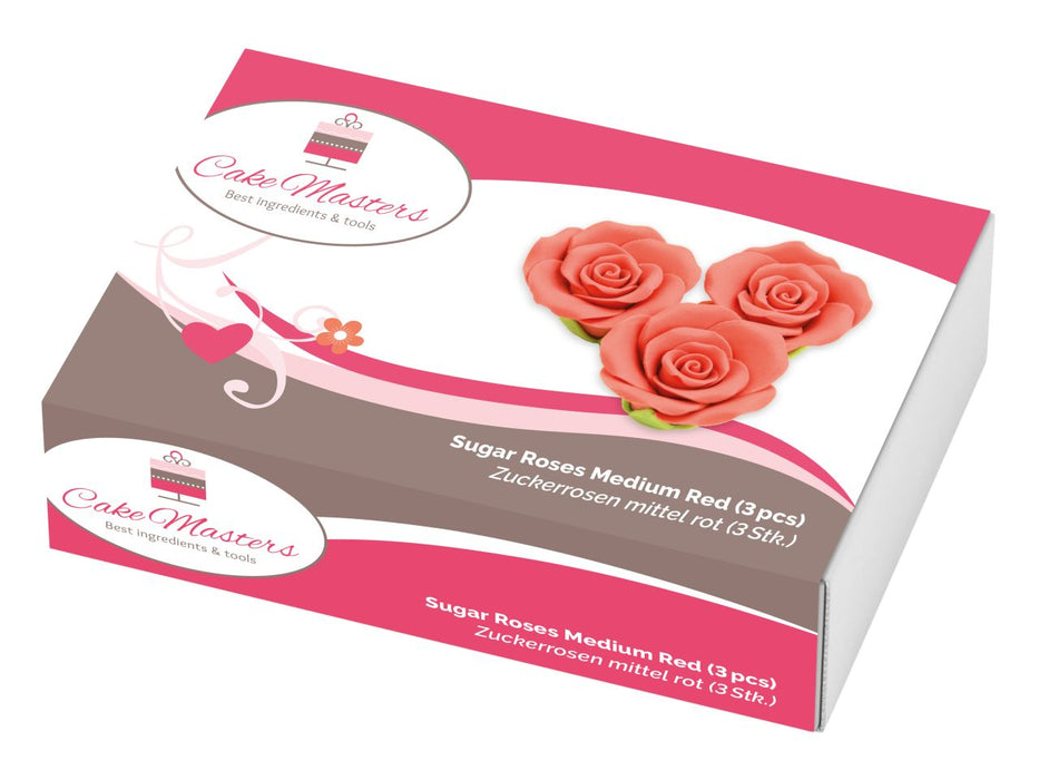 Rosen 35mm rot Zucker, 3 Stück