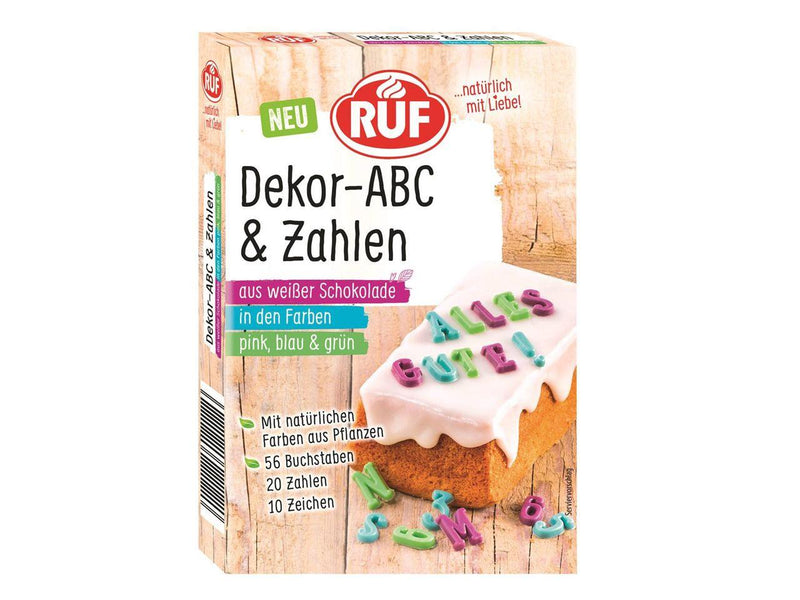 RUF Dekor ABC Zahlen Schokobunt, 32g - Tortendekoshop