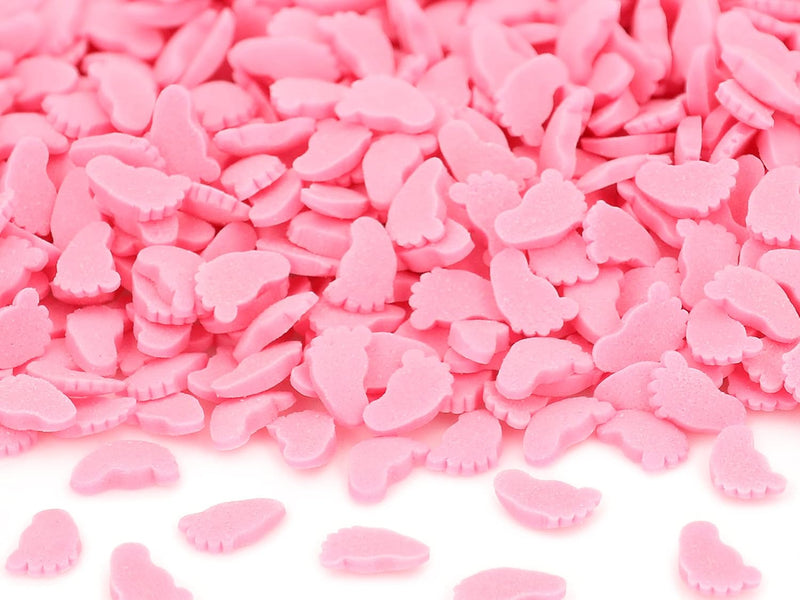 Strooi decoratie voetjes roze, 80g, suikerdecoratie