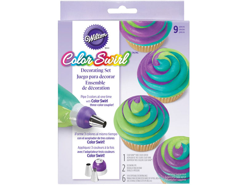 Wilton piping nozzle adapterset voor 3 kleuren, 9 stuks