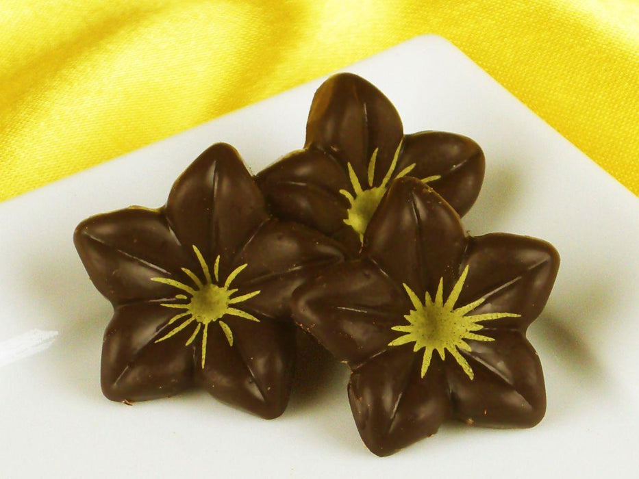 1 Folie Schokoladen Blüten, Zartbitter - Tortendekoshop