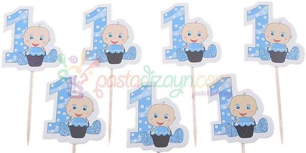 1 Jahr Baby Thema blau Kuchen Topper, Cupcake Picks - Tortendekoshop