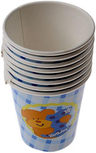 1 Jahr Bär bedruckte Pappbecher blau - Tortendekoshop