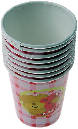 1 Jahr Bär bedruckte Pappbecher rosa - Tortendekoshop