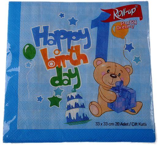 1 Jahr Bär bedruckte Servietten blau - Tortendekoshop