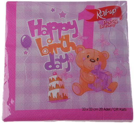 1 Jahr Bär bedruckte Servietten rosa - Tortendekoshop