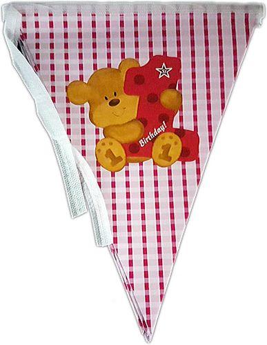 1 Jahr Bären Wimpelkette rosa - Tortendekoshop