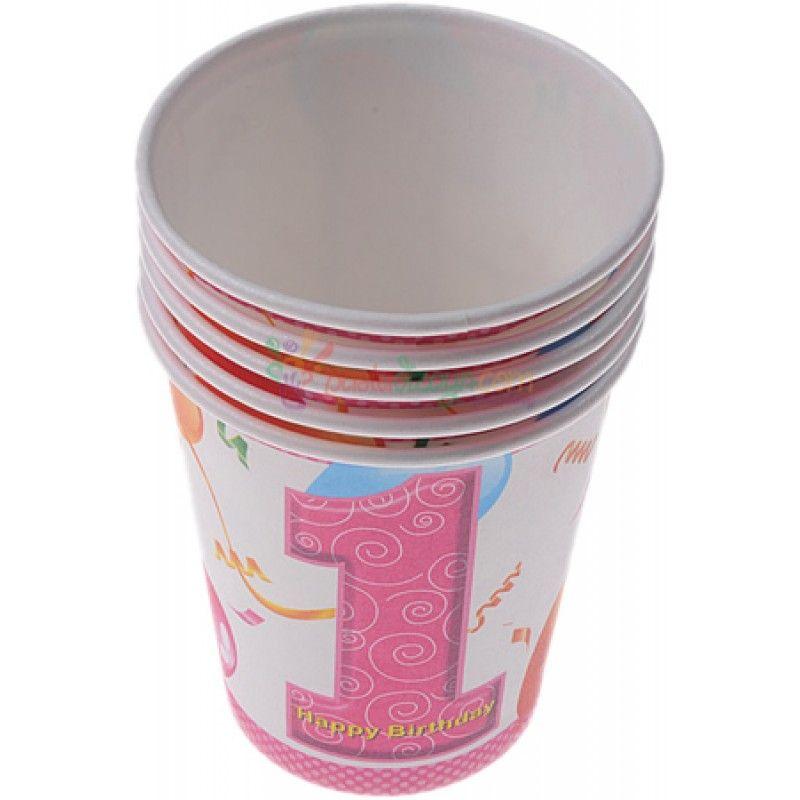 1 Jahr Birthday Pappbecher pink - Tortendekoshop
