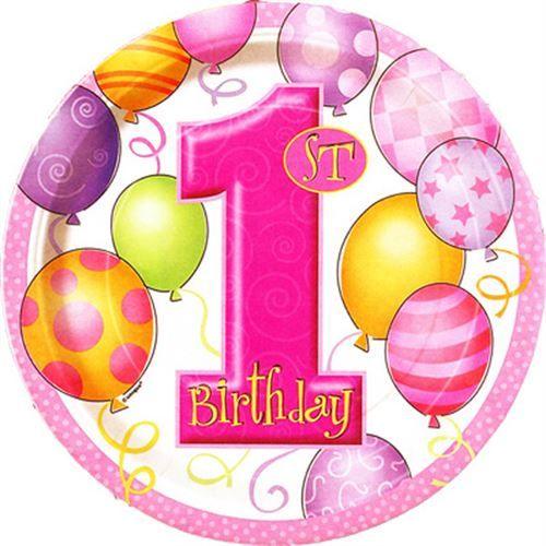 1 Jahr Birthday Pappteller, pink - Tortendekoshop