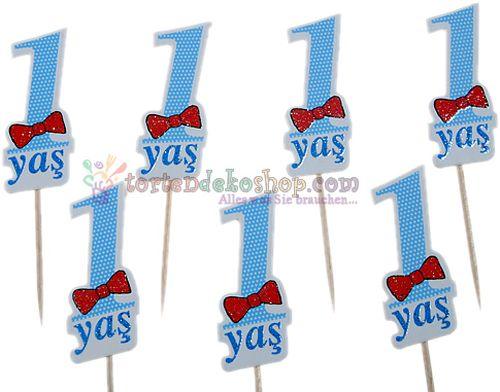 1 Jahr blau Deko Kuchen Topper, Cupcake Picks - Tortendekoshop