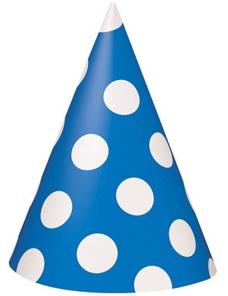 1 Jahr blau weiß gepunktete Partyhüte - Tortendekoshop