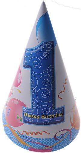 1 Jahr blaue Partyhüte mit Ballons bedruckt - Tortendekoshop