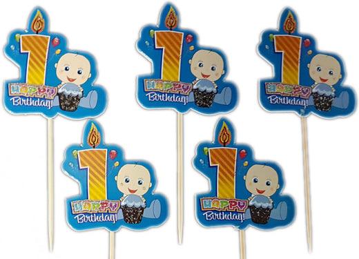 1 Jahr boy Happy Birthday Kuchen Topper, Cupcake Picks - Tortendekoshop