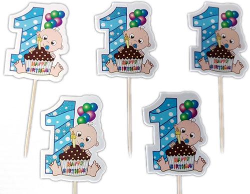 1 Jahr Boys mit Glitzer Kuchen Topper, Cupcake Picks - Tortendekoshop