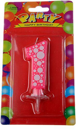 1 Jahr geformte rosa  Kerze - Tortendekoshop