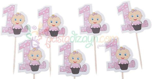 1 Jahr Girls Deko rosa Kuchen Topper, Cupcake Picks - Tortendekoshop