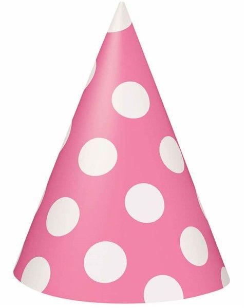 1 Jahr pink weiß gepunktete Partyhüte - Tortendekoshop