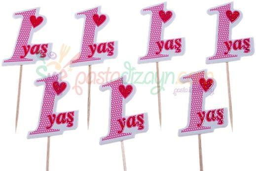1 Jahr rosa Kuchen Topper, Cupcake Picks - Tortendekoshop