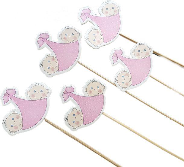 2 Baby Deko Rosa Zahnstocher, Lang - Tortendekoshop