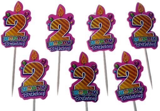 2 Jahr pink mit Glitzer Kuchen Topper, Cupcake Picks - Tortendekoshop