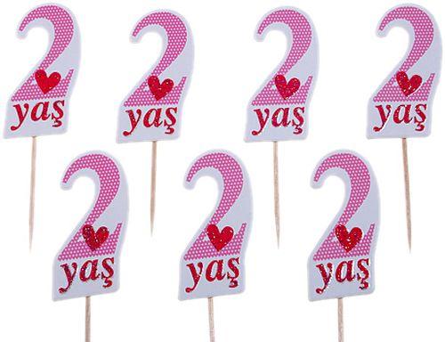 2 Jahr rosa Deko Kuchen Topper, Cupcake Picks - Tortendekoshop
