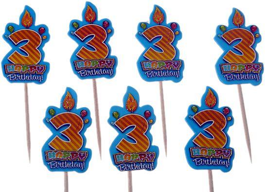 3 Jahr blau Glitzer Kuchen Topper, Cupcake Picks - Tortendekoshop