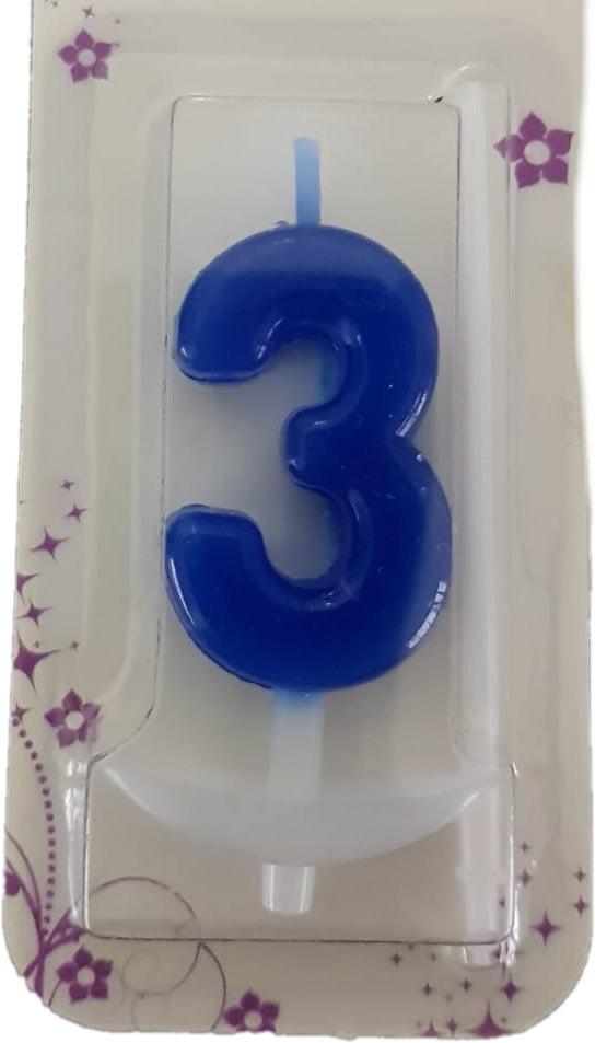 3 Jahr mini blau Zahlen Kerze - Tortendekoshop