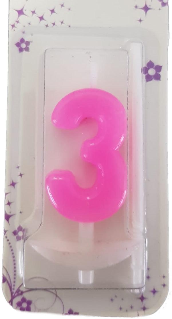 3 Jahr mini rosa Zahlen Kerze - Tortendekoshop