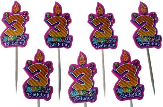 3 Jahr rosa Kuchen Topper, Cupcake Picks - Tortendekoshop